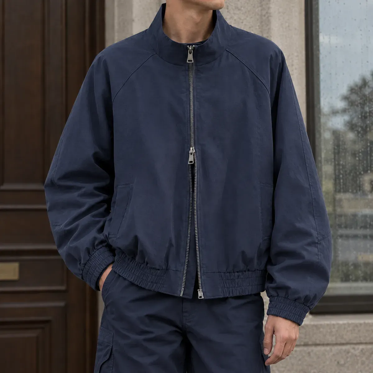 Everard Stand Collar Jacket in Navy Blue