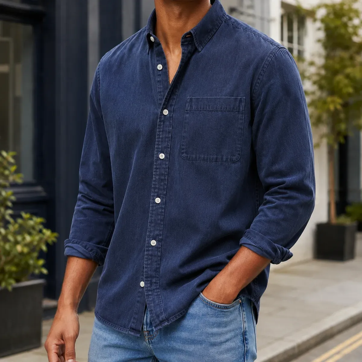 Caius Relaxed Shirt in Dark Blue