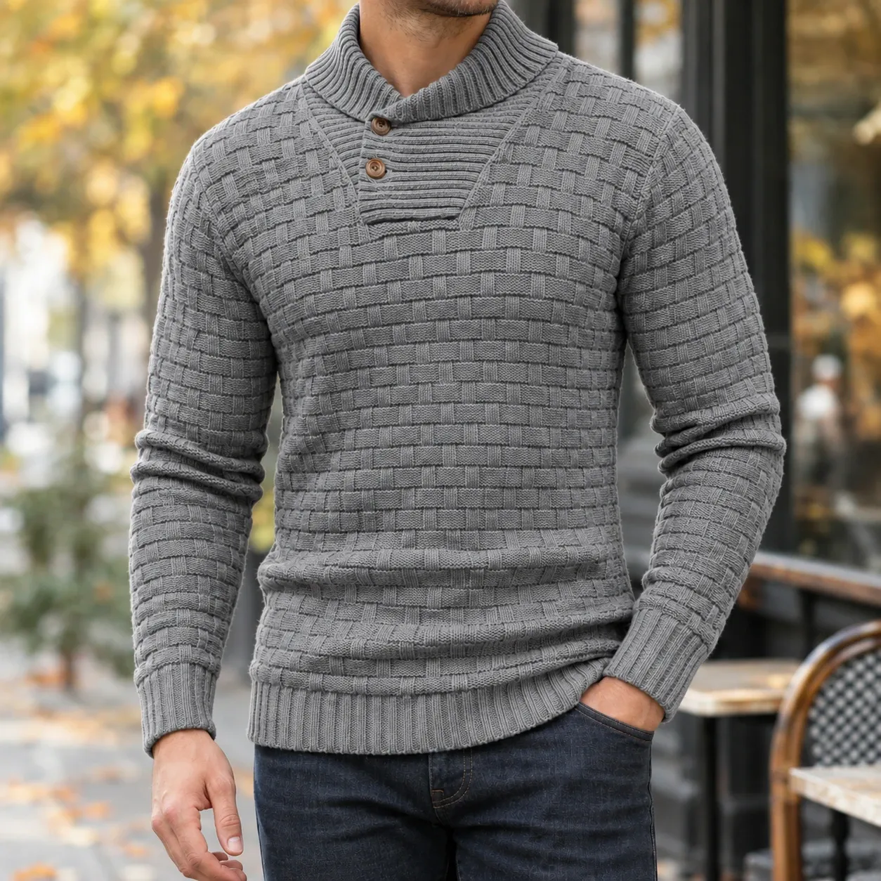 Nicholas Shawl Collar Sweater — source gallery photograph 4