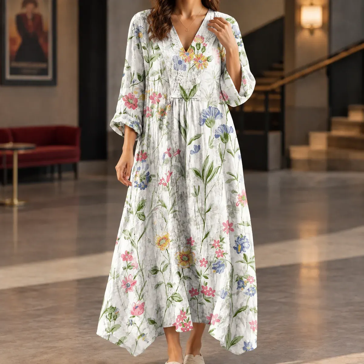 Carlotta Printed Maxi Dress in White