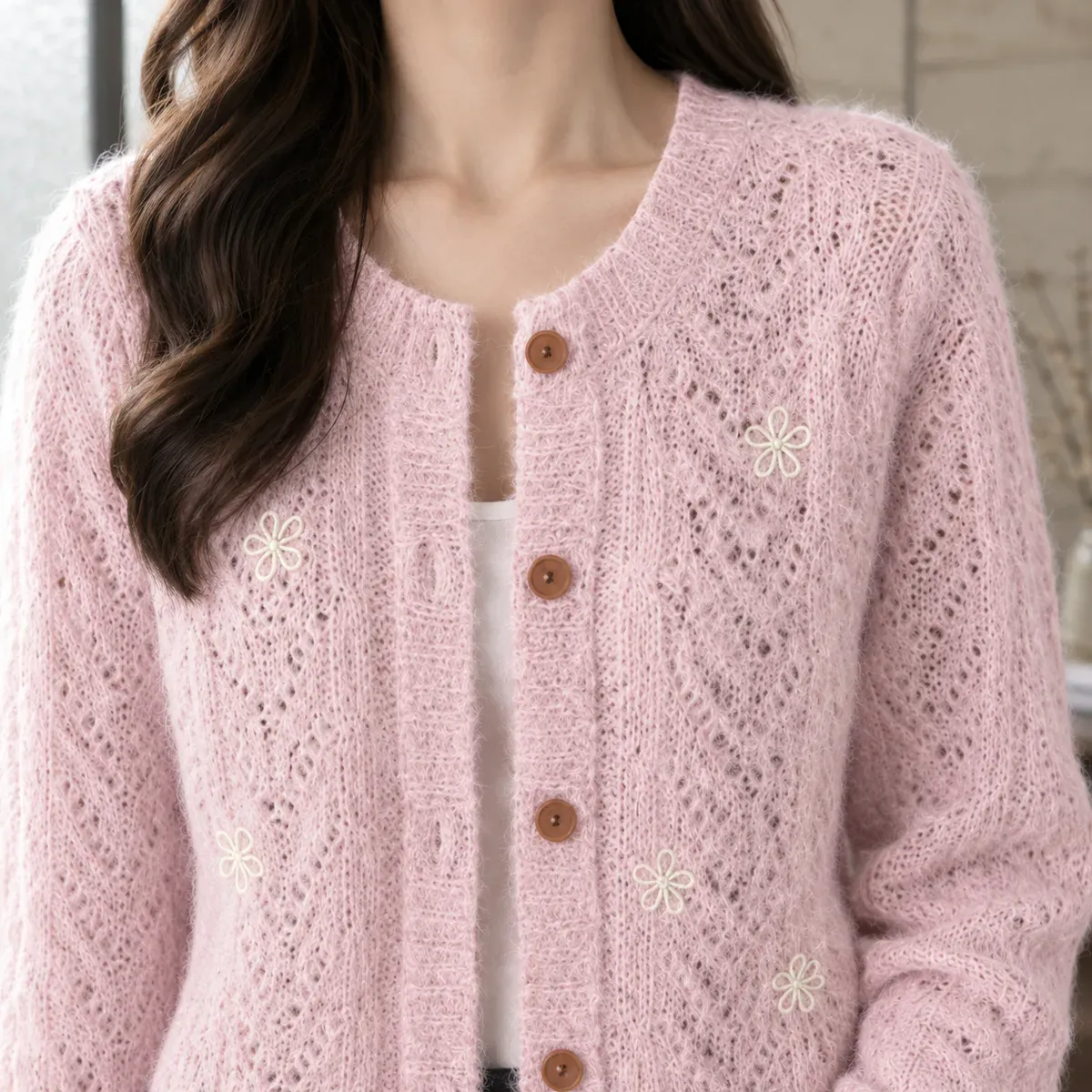 Emily Pointelle Cardigan — detail
