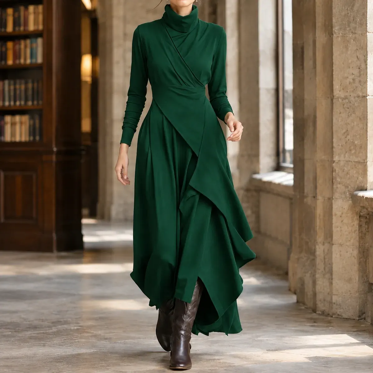 Pomeline Asymmetric Maxi Dress in Green