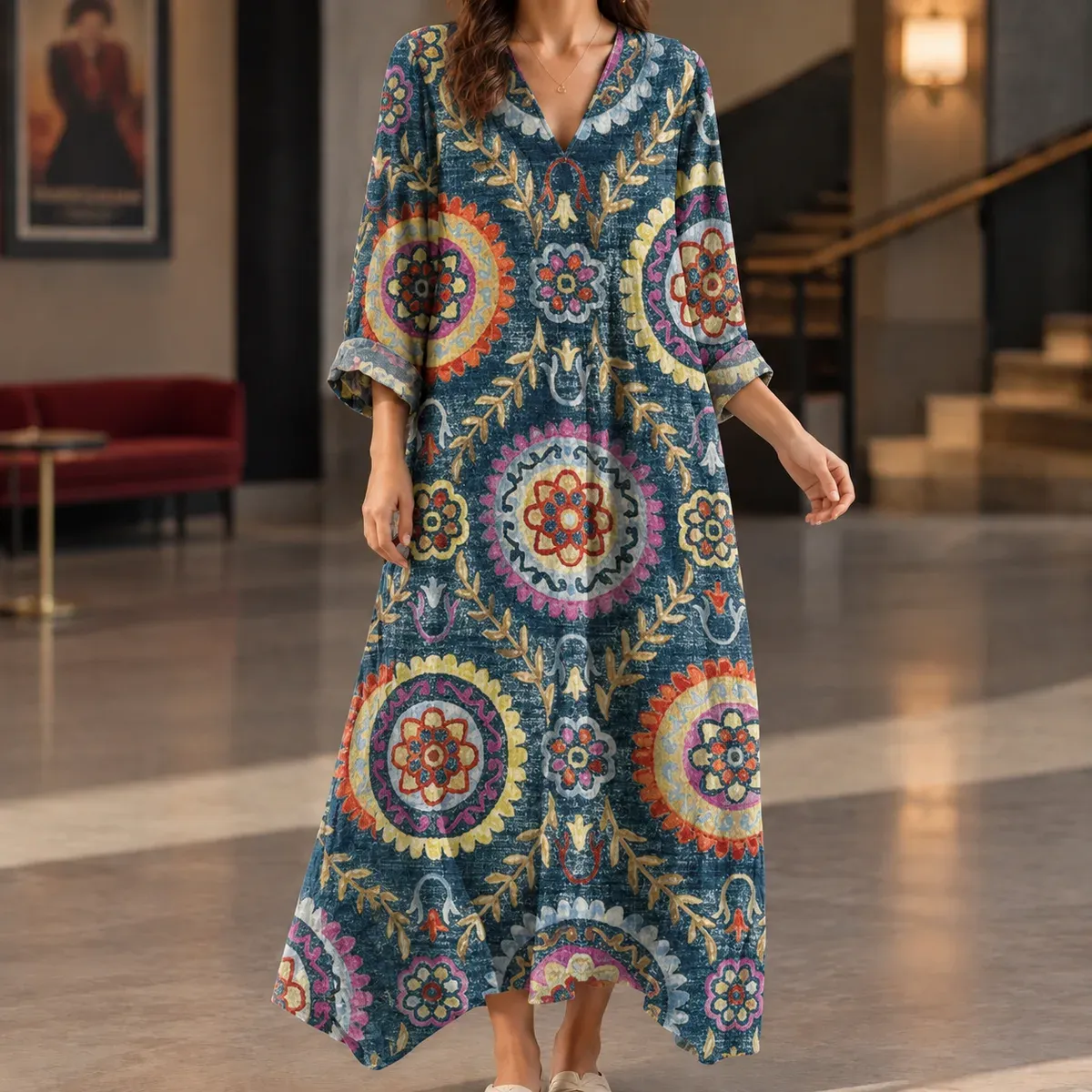 Carlotta Printed Maxi Dress in Teal
