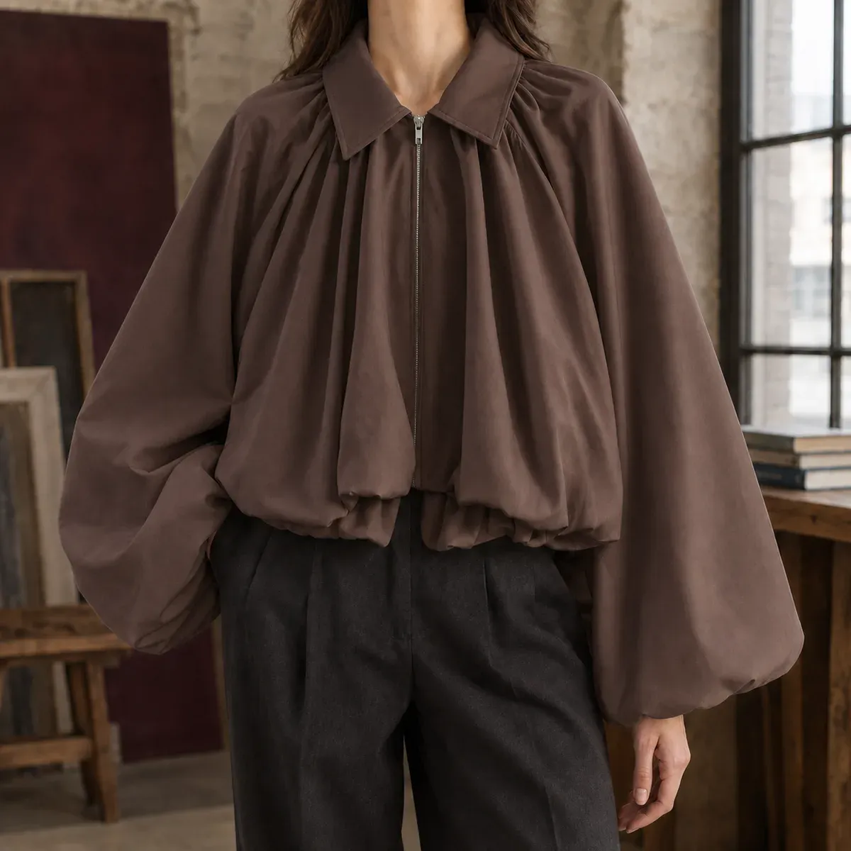 Manon-Elise Balloon Jacket in Brown