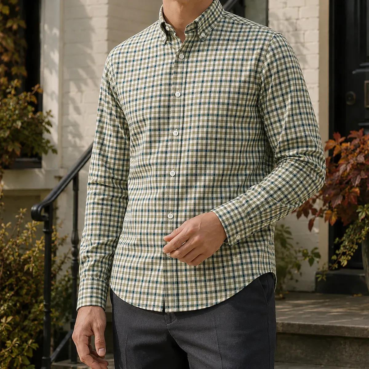 Forrester Button-Shirt in Olive Gingham