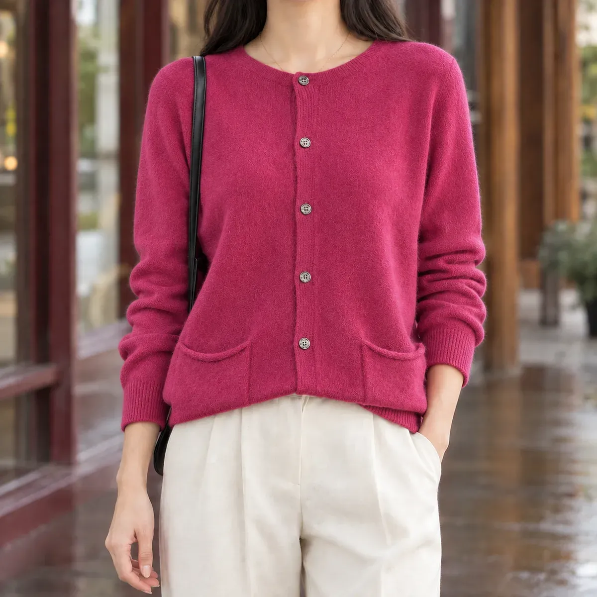 Thomasina Pocket Cardigan in Raspberry Red
