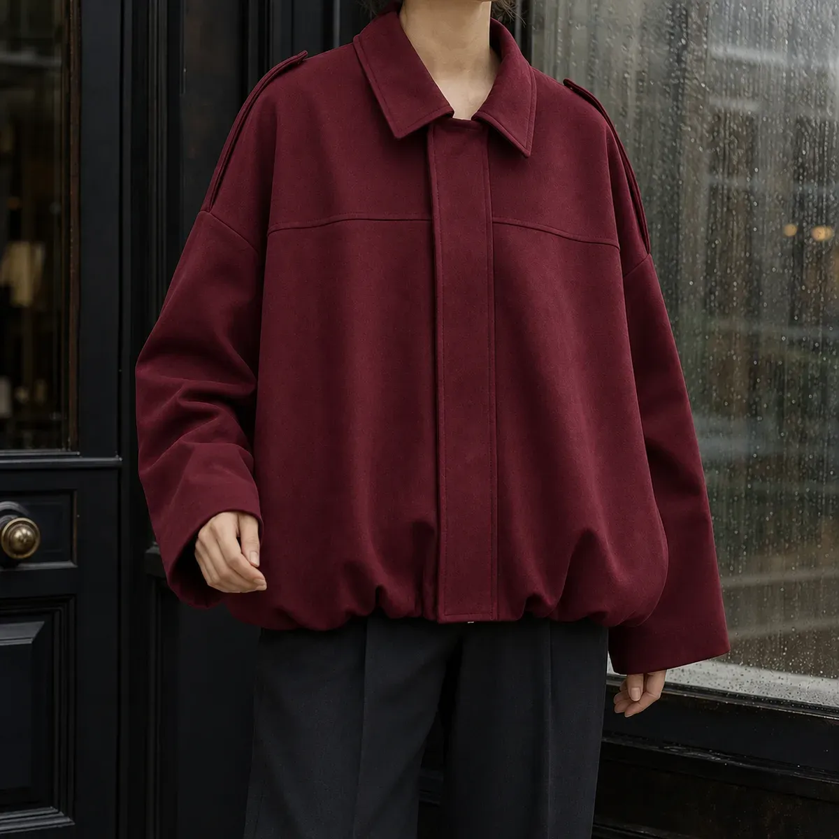 Serena-Mae Balloon Hem Jacket in Burgundy