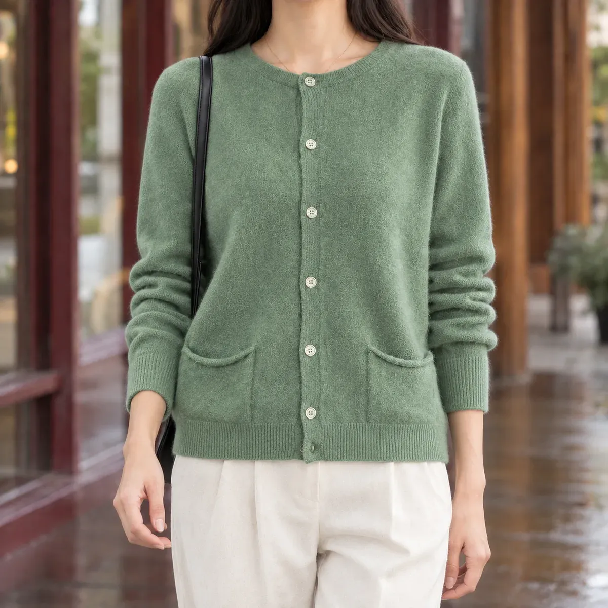 Thomasina Pocket Cardigan in Turquoise Green