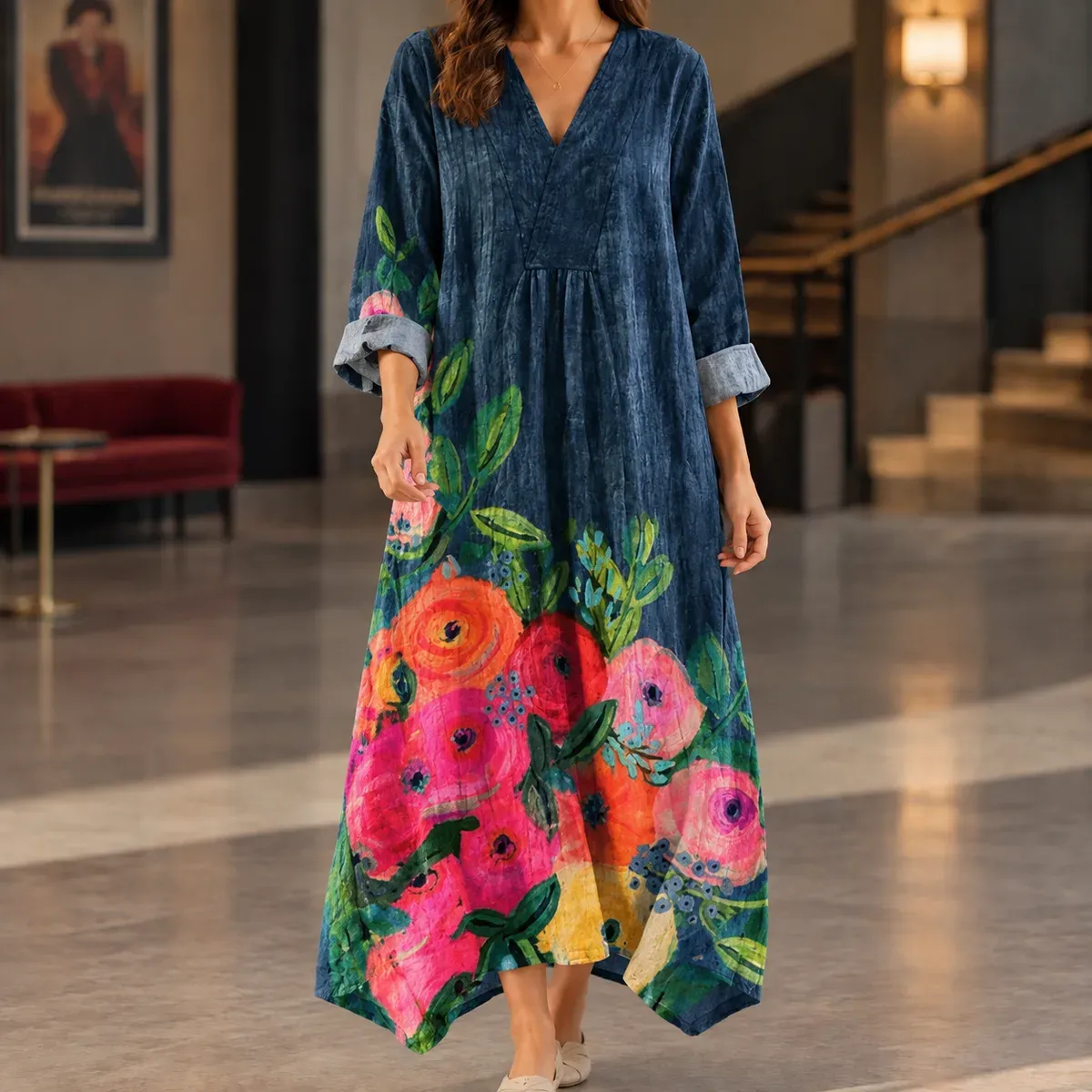 Carlotta Printed Maxi Dress in Navy