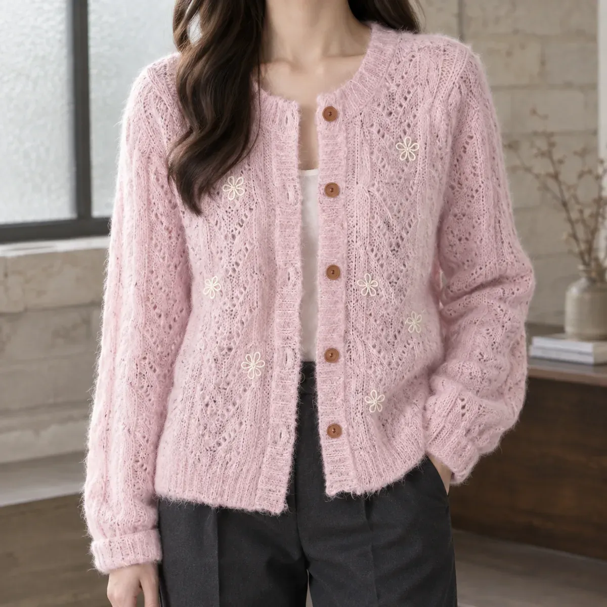 Emily Pointelle Cardigan — gallery photograph 1