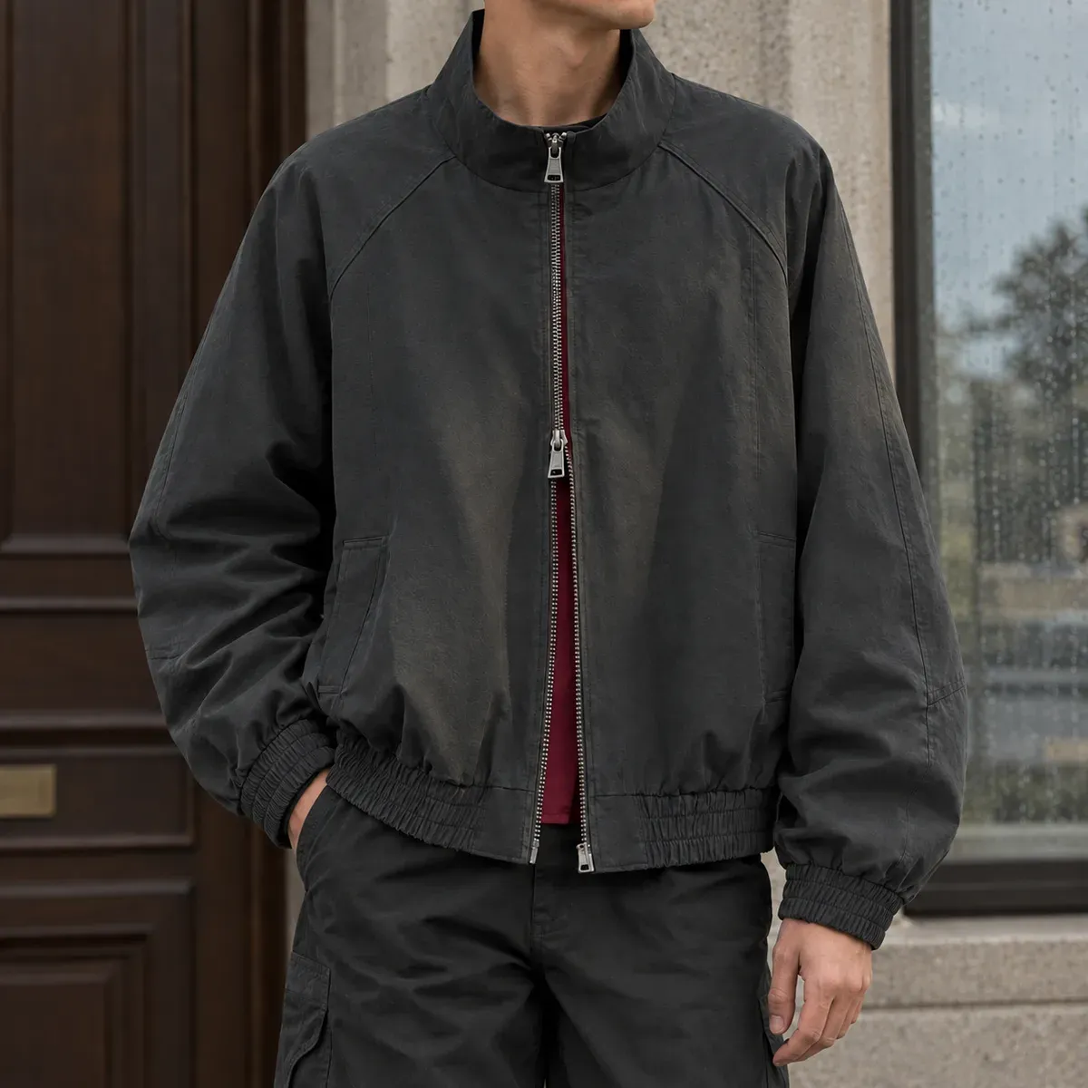 Everard Stand Collar Jacket in Blackish Red
