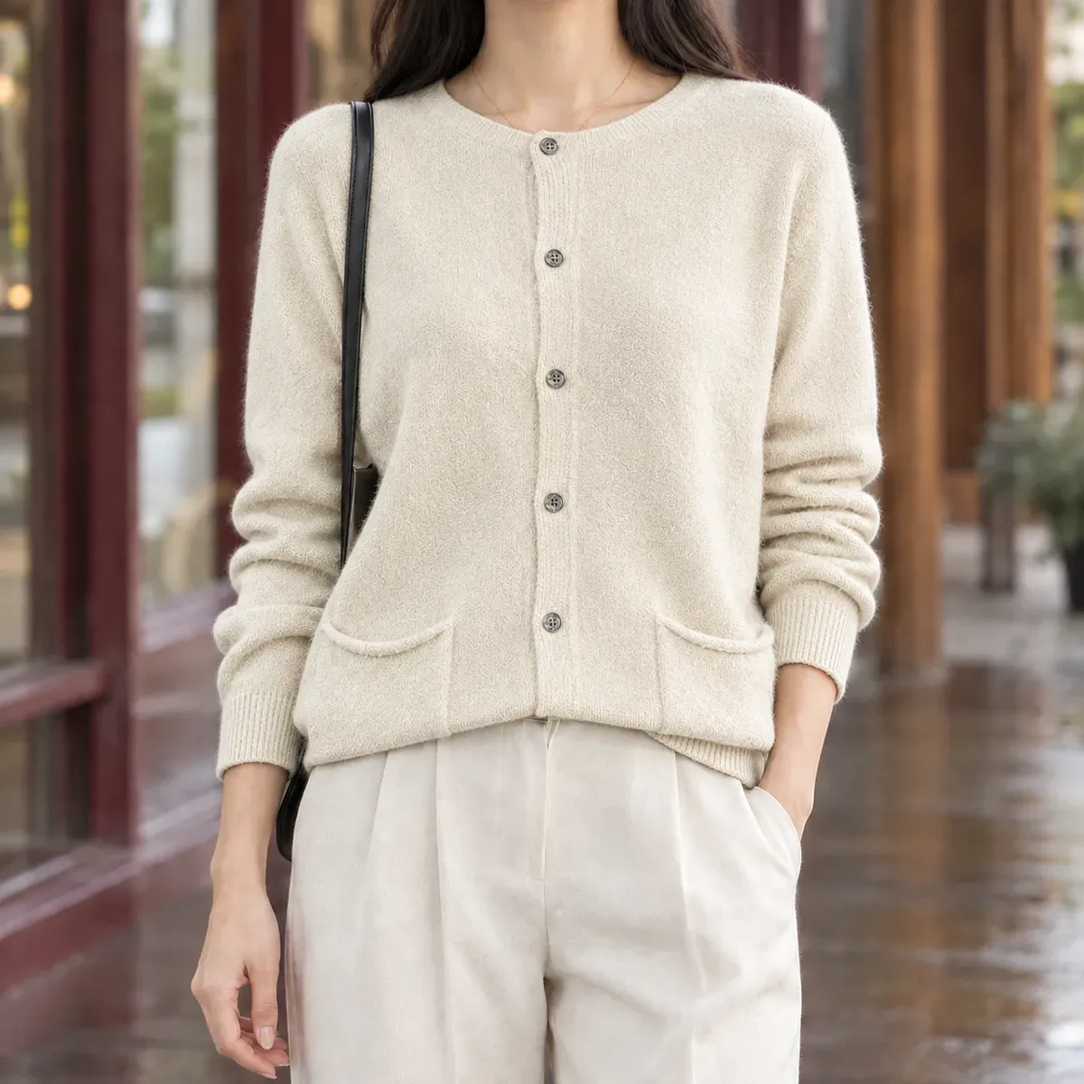 Thomasina Pocket Cardigan in Beige