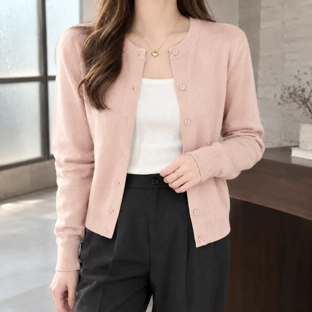 Zoe Fine Knit Cardigan in Blush