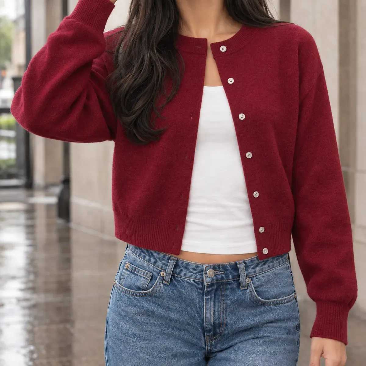 Paula Relaxed Cardigan in Red
