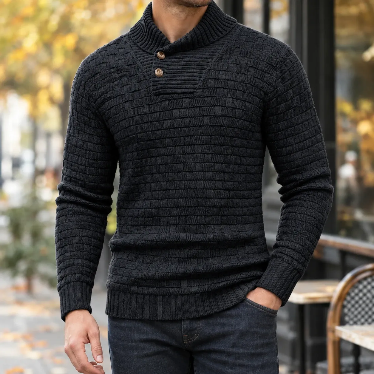 Nicholas Shawl Collar Sweater — source gallery photograph 3