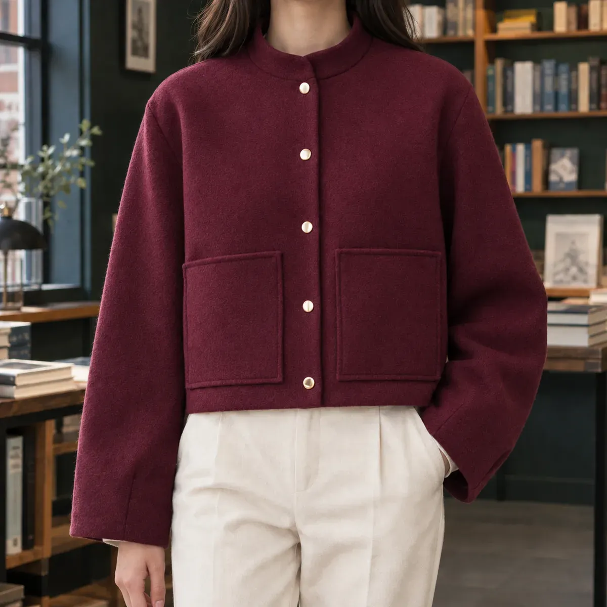 Philippa-Skye Patch Pocket Jacket in Deep Red