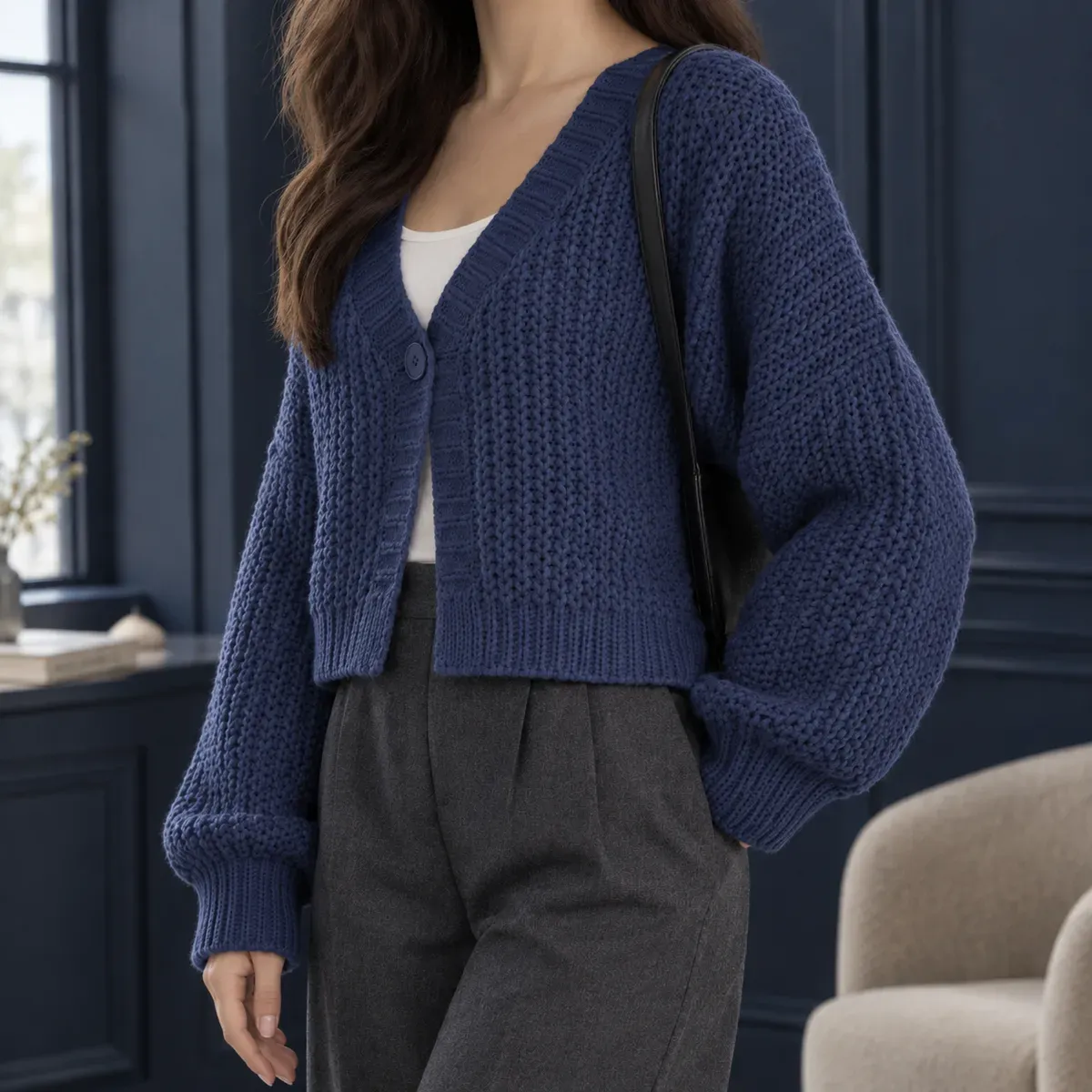 Sibylla Chunky Cardigan in Navy Blue