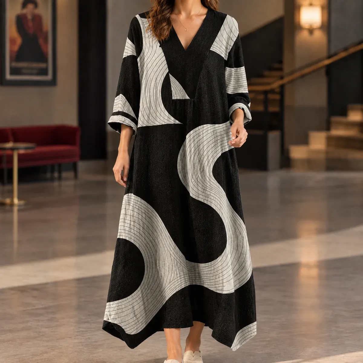 Carlotta Printed Maxi Dress in Black