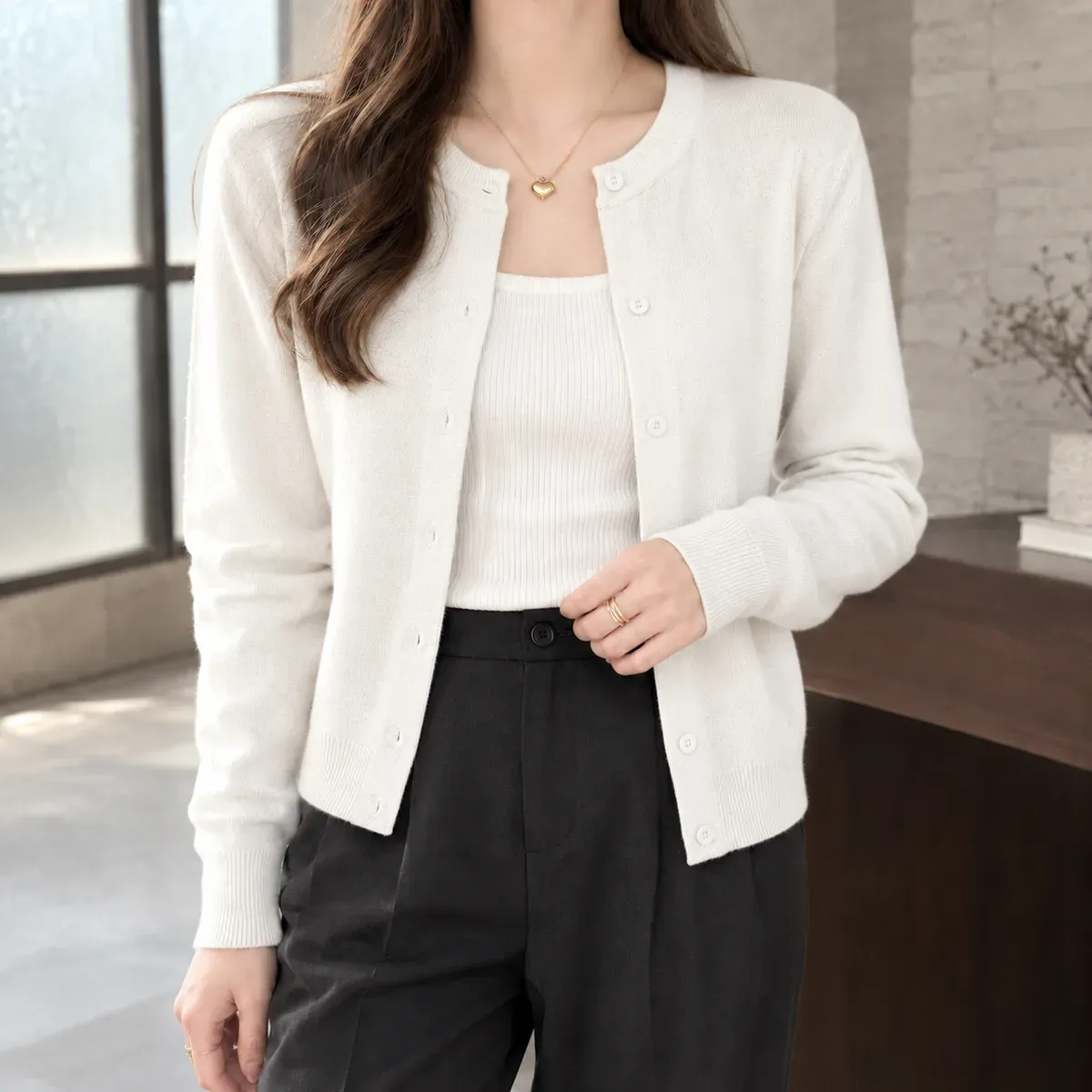 Zoe Fine Knit Cardigan in White