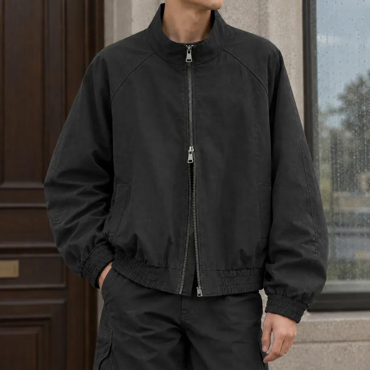 Everard Stand Collar Jacket in Black