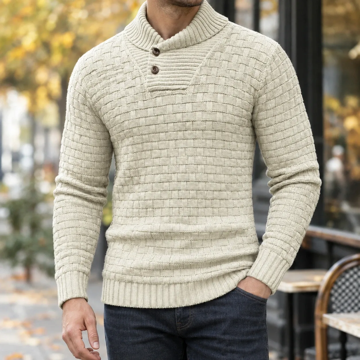 Nicholas Shawl Collar Sweater — source gallery photograph 6